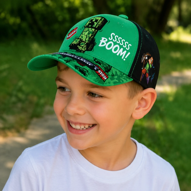 zielona-czapka-z-daszkiem-chlopieca-minecraft-na-lato-bejsbolowka