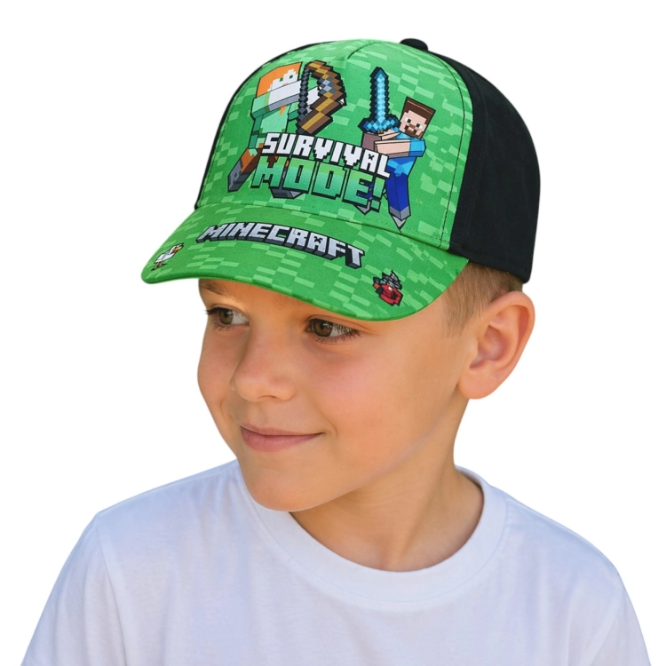 zielona-czapka-z-daszkiem-dla-dziecka-minecraft-creeper