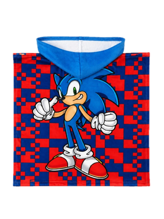 ponczo-recznik-z-kapturem-sonic-mikrofibra-dla-dzieci