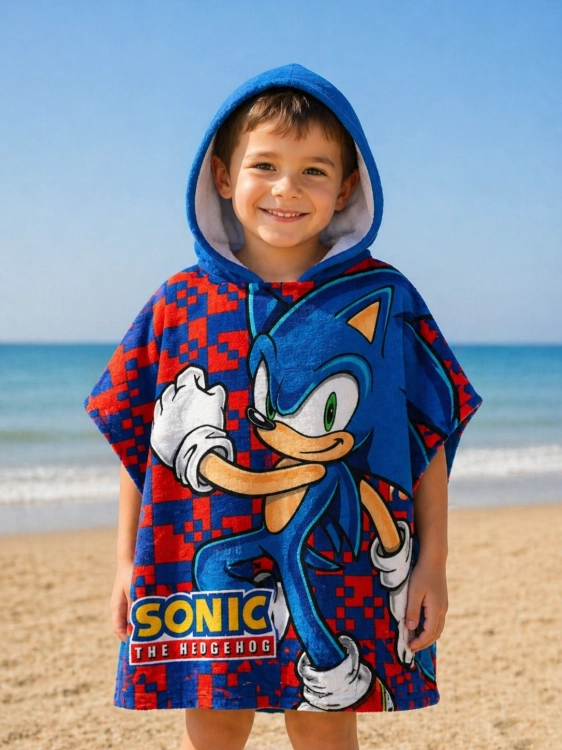 ponczo-recznik-z-kapturem-sonic-mikrofibra-dla-dzieci