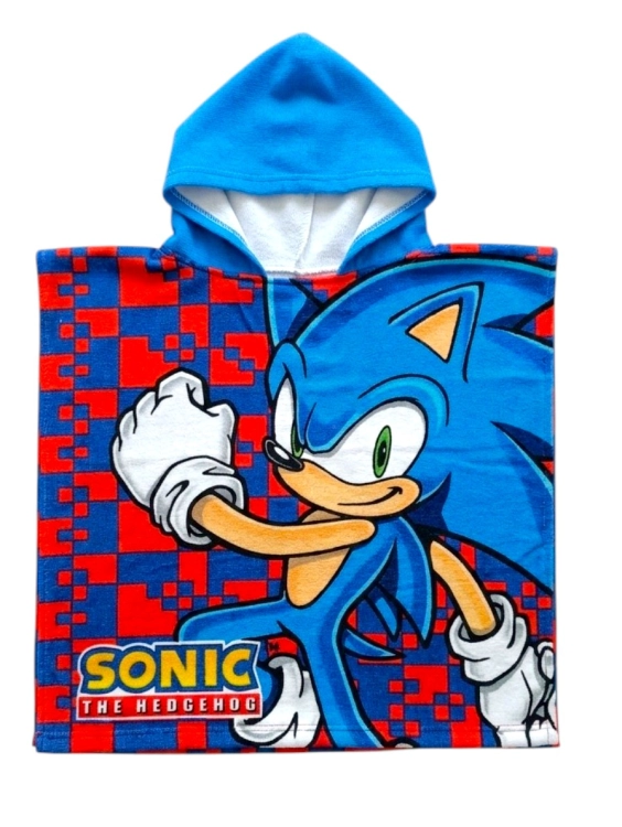 ponczo-recznik-z-kapturem-sonic-mikrofibra-dla-dzieci