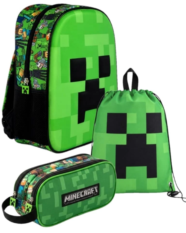 zestaw-plecak-3D-worek-piornik-minecraft-creeper